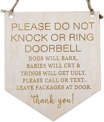 2pcs Wooden Baby Sleeping Hanging Sign Plaque, Do Not Knock Or Ring The Bell 1