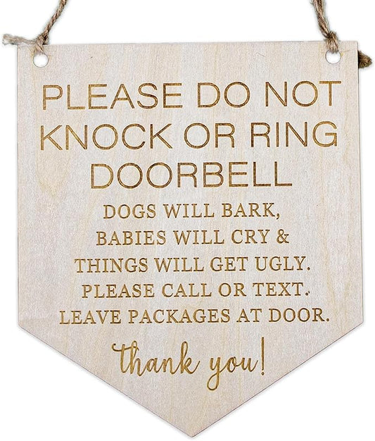 2pcs Wooden Baby Sleeping Hanging Sign Plaque, Do Not Knock Or Ring The Bell 1