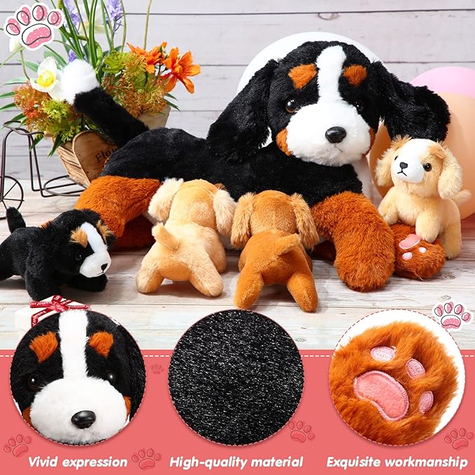 HyDren Nurturing Bernese Mountain Dog Plush Toy Set 15 Inch 4 Stuffed