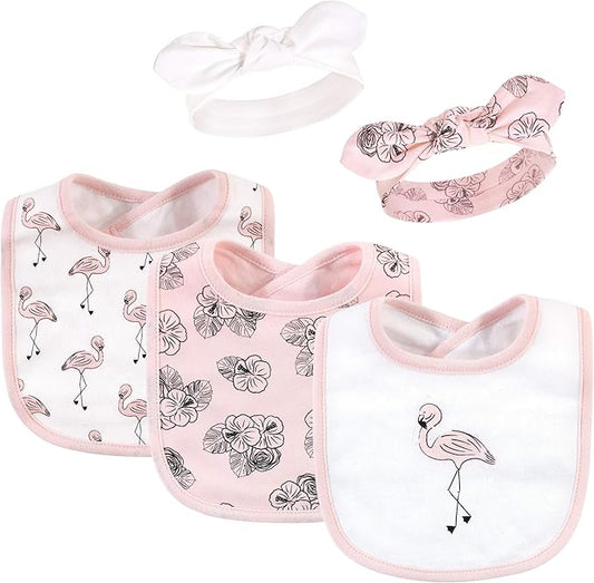 Hudson Baby Unisex BabyCotton Bib and Headband or Caps Set