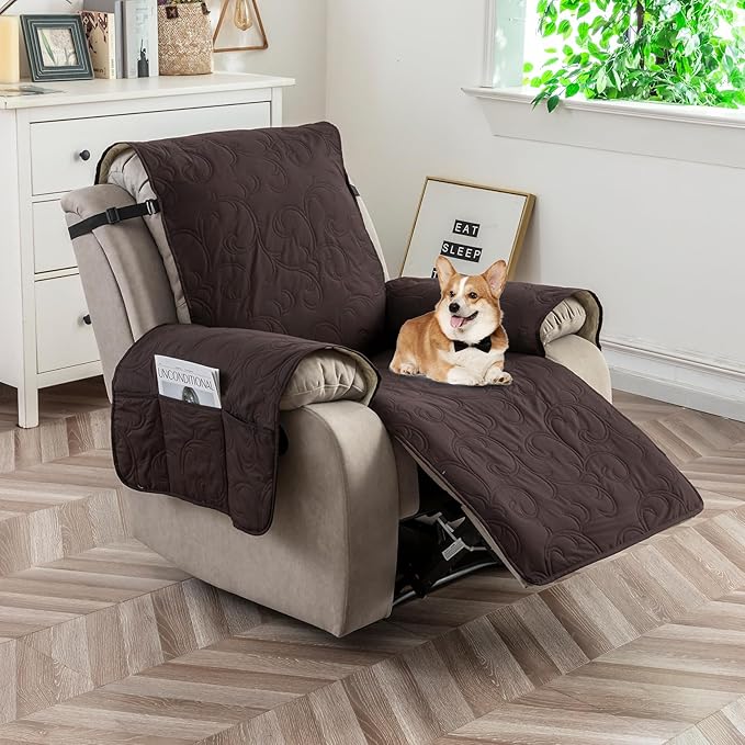 100% Waterproof Recliner Chair Cover, Recliner Chair Covers for Reclining Chair, Non-Slip Fabric Recliner Couch Cover for Living Room, for Pets Kids Protector, Washable (Chocolate, 28"Recliner Chair)