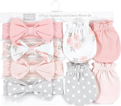 Hudson Baby Baby Girls' Cotton Headband and Scratch Mitten Set