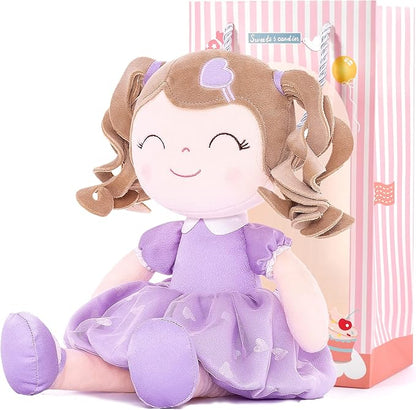 Gloveleya Baby Doll Gifts Plush Curly Girl Toys with Love 16" Purple