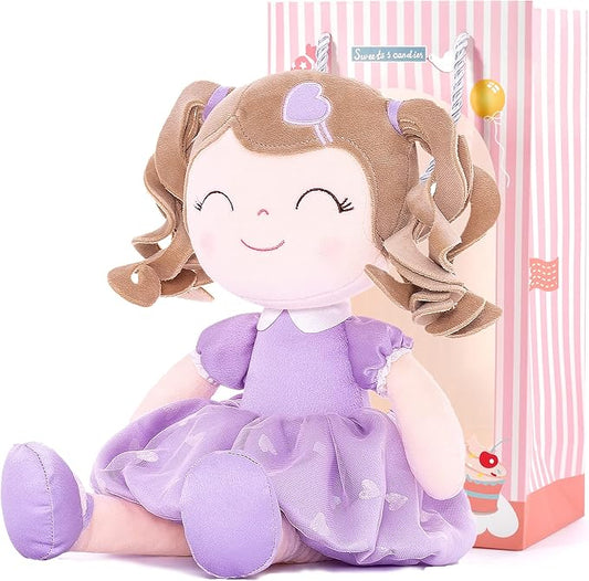 Gloveleya Baby Doll Gifts Plush Curly Girl Toys with Love 16" Purple