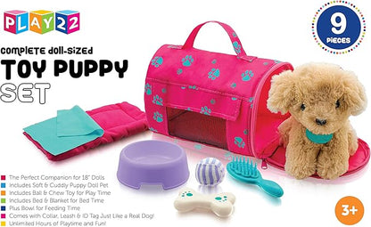 Play22 Plush Puppy Doll Set for Kids 9 PCS - Baby Doll Accessories 4 Year 18" Dolls,
