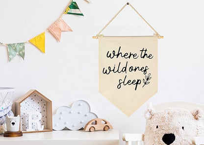 GEANHIL 'Where The Wild Ones Sleep' Natural Beige Banner - Wall Decor Gift for Nursery Bedroom Kids' Room, New Year