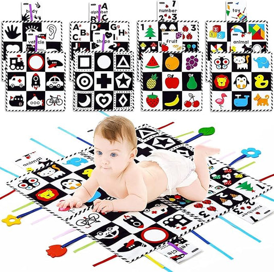beiens Baby Toys 0-6 Months, Tummy Time Crinkle Toys with Mirror 0-6-12-18 Months Mats-4 in 1