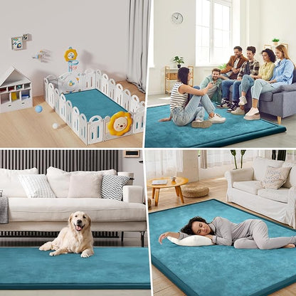 Baby Play Mat Coral Velvet Nursery Rug - 13’1” X 6’7” Memory Foam Area Rug Soft Padded Carpet
