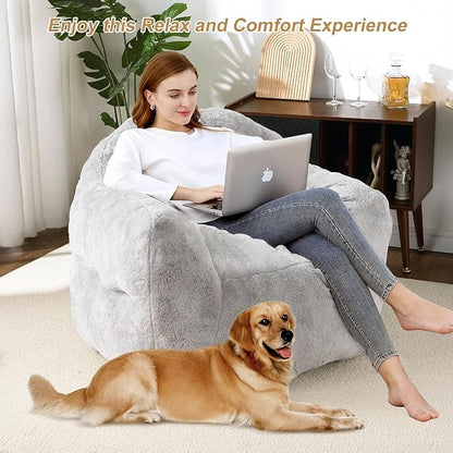 Giant Bean Bag Chair, 51" Large Bean Bag Chairs for Adults Kids High-Density Foam Filled Bean Bag Couch with Armrests, Big Beanbag Sofa Chair for Reading, Light Grey