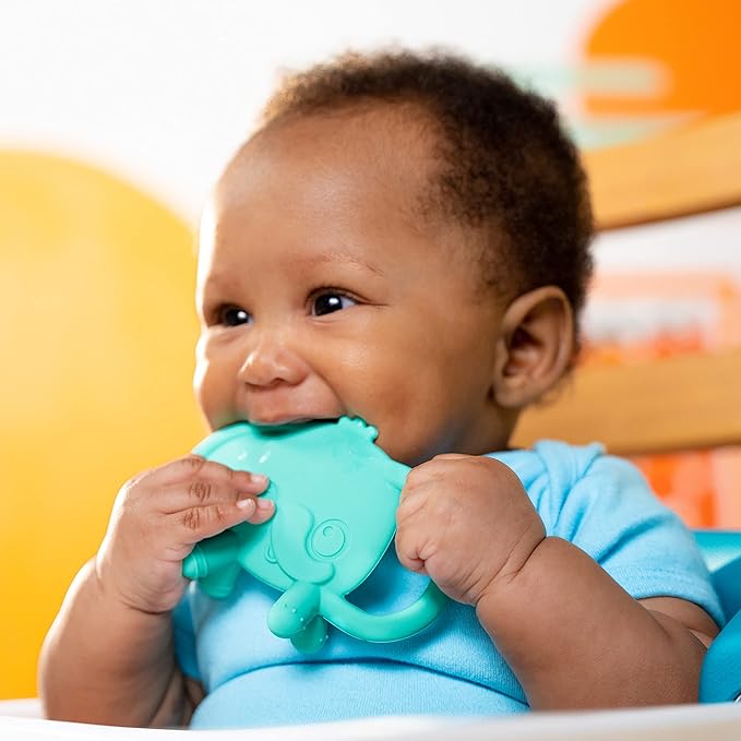Bright Starts Tame Your Tusks Silicone Teether with Handles, Easy-Grasp Elephant 3 Months+