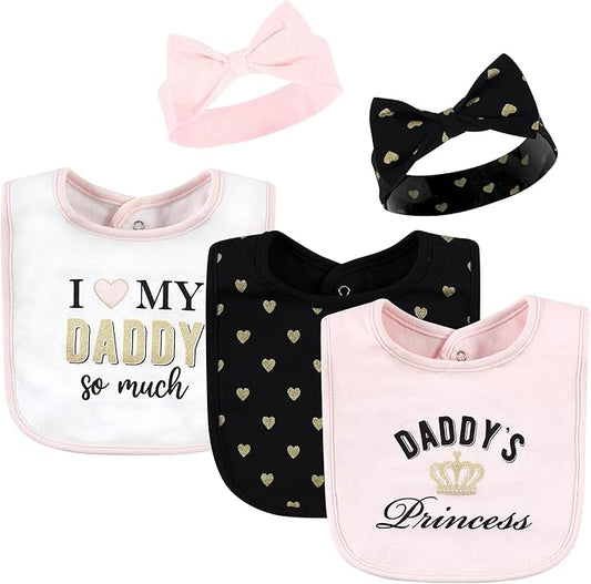 Hudson Baby Unisex BabyCotton Bib and Headband or Caps Set