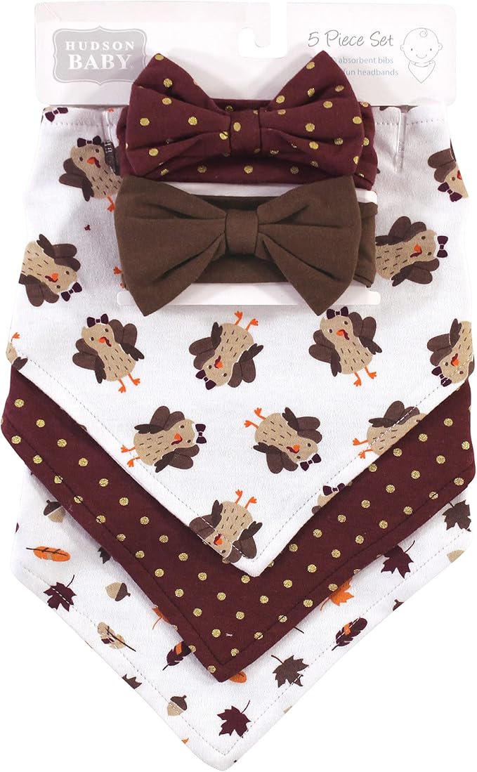 Hudson Baby Unisex BabyCotton Bib and Headband or Caps Set