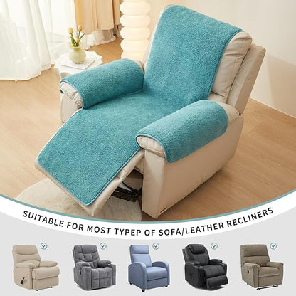 vctops Sherpa Fleece Recliner Chair Cover Super Soft Warm Plush Sofa Slipcover Furniture Protector Non Slip Washable Reclining Chair Cover for Kids, Pets (Lake Blue,30"x91")