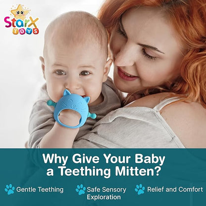 2 Pack, No Drop Silicone Teething Mitten 3-6 Months, 0-6 Months 3 Month