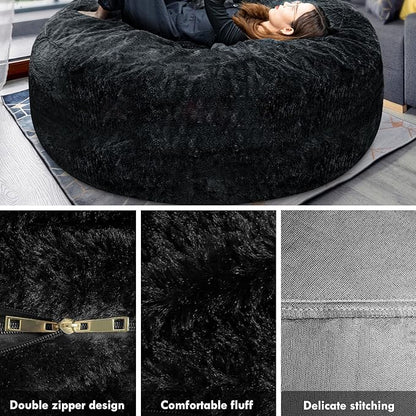 Giant Fur Bean Bag Chair Cover for Kids Adults, (No Filler) Living Room Furniture Big Round Soft Fluffy Faux Fur Beanbag Lazy Sofa Bed Cover (Orange, 5FT)