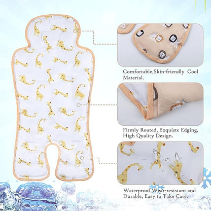 Gel Car Seat Cooler Pad,1 Pack Double Sides-Universal Baby Stroller Ice Cushion Cooler Mat,Summer Cooling Seat Liner,Multifunctional Suitable for Baby Dining Chair,Child Safety Seat (Giraffe+Lion)