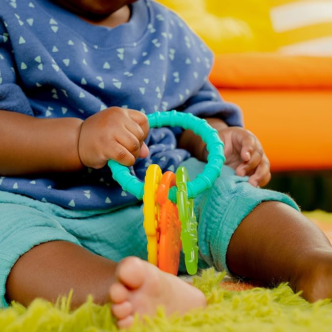 Bright Starts Tropical Chews Silicone Teething Ring - BPA-Free Monkey, Leaf 3 Months
