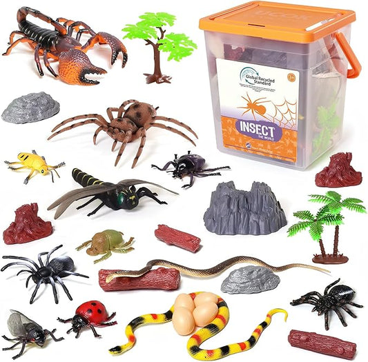 Insect Figure Toys for Kids, Plastic Assorted Realistic Play Bug Figurines Set for Toddlers