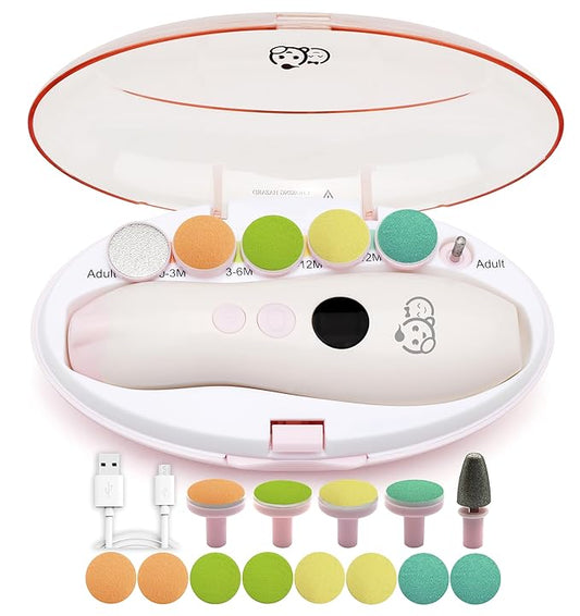 Royal Angels Rechargeable Baby Nail Buffer 22 in 1, Safe Electric Baby Nail File 13 Replacements,
