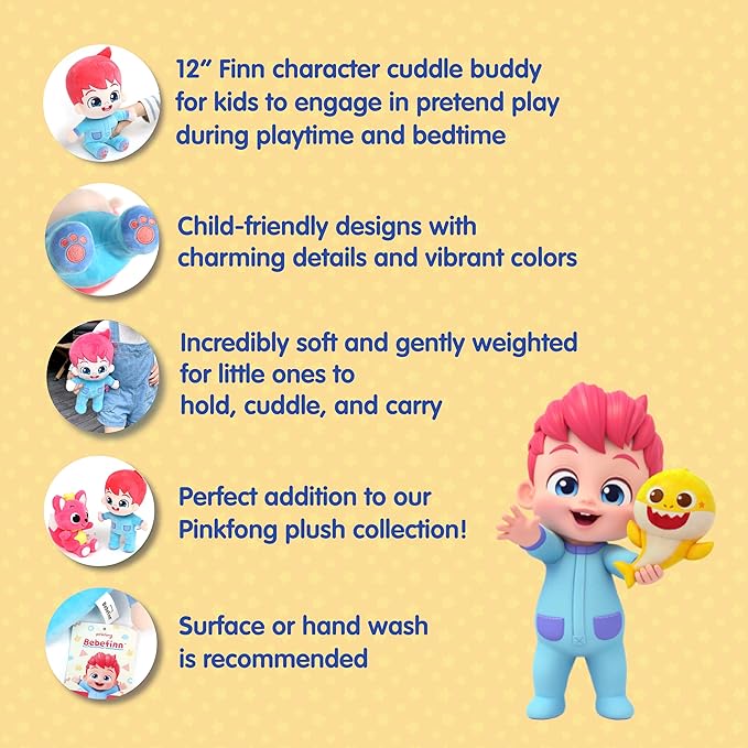 Pinkfong Official Bebefinn Plush Toy: 12-Inch Interactive Stuffed Doll - Ideal Gift for Babies and Toddlers 1-3 | Premium Multisensory Experience, Child-Friendly Design