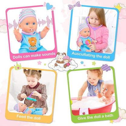 Baby Doll Care Toys, 30PCS Baby Doll Bath Set & Doctor Kit 3 4 5 6