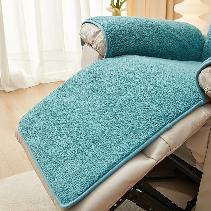 vctops Sherpa Fleece Recliner Chair Cover Super Soft Warm Plush Sofa Slipcover Furniture Protector Non Slip Washable Reclining Chair Cover for Kids, Pets (Lake Blue,30"x91")