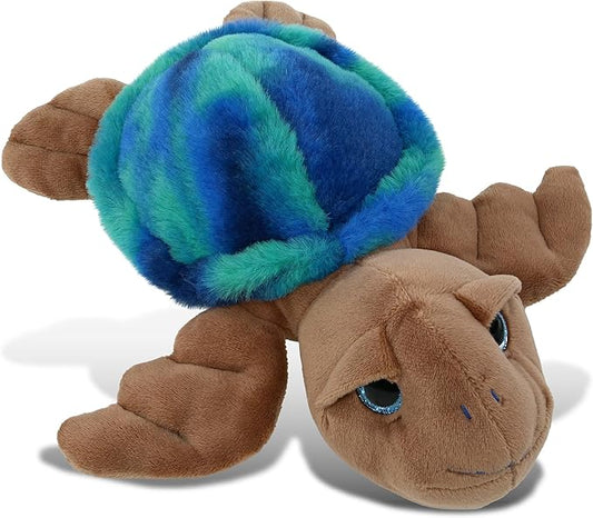 DolliBu Blue Tie-Dye Brown Sea Turtle Super Soft Stuffed Animal - Realistic Stuffed Animals for Girls, Boys 10 Inch