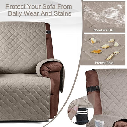 KinCam 100% Waterproof Recliner Chair Cover, Reclining Couch Covers for Pets, Dogs, Recliner Couch Slipcover Furniture Protector with Elastic Straps for Kids(30", Khaki)