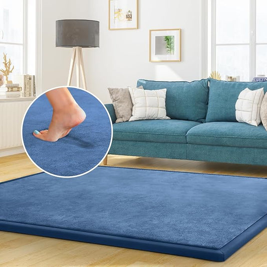 Baby Play Mat Coral Velvet Nursery Rug - 6’7” X 5’11” Memory Foam Area Rug Soft Padded Carpet
