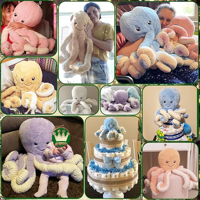 DENTRUN Octopus Stuffed Animals, Giant Octopus Plush Doll Play Toys for Kids Girls Boys Adults Birthday Xmas Halloween Present Stuffed Sea Animals Plushie 7/16/24/32 Inches, 5 Colors