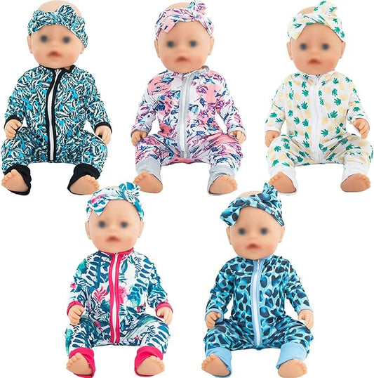 SOTOGO 5 Sets Doll Clothes Outfits Jumpsuits with 5 Headbands 14 to 17 Inch 15 Inch 18 Inch