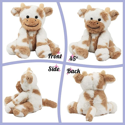 Hopearl Adorable Plush Cow Toy Floppy Dairy Cattle Soft Stuffed Animal Cute Birthday for Boys Girls Kids Toddlers, Light Brown 9''