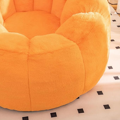Giant Bean Bag Chair with Foot Pedals, Oversized Bean Bag Couch for Adults and Kids, Faux Fur Shell-Shaped Large Bean Bag Chair with Filler, Pumpkin Shape Sofa Chair Floor Sofa for Reading (Orange)