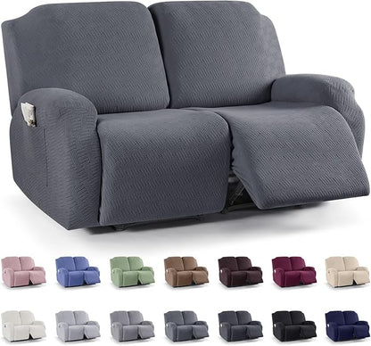KinCam Recliner Covers, Stretch Reclining Chair Covers, Recliner Sofa Slipcovers Stripe Jacquard Recliner Couch Covers Furniture Protector Covers for Pet Kid (2XL Seater, Dark Gray)
