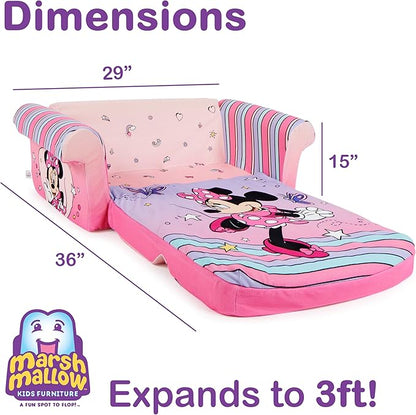 MARSHMALLOW Furniture, Minnie Mouse 3-in-1 Slumber Sofa Baby Lounger, Convertible Kids Couch, Sofa Bed & Foam Toddler Nap Mat with Attached Blanket