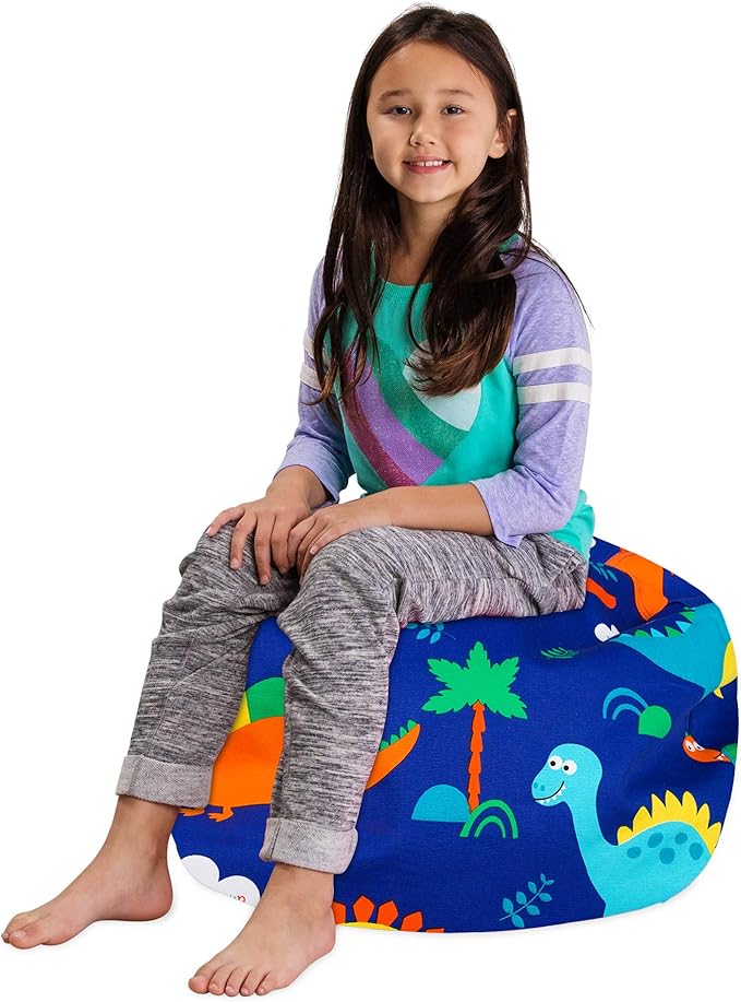 Posh Stuffable Kids Stuffed Animal Storage Bean Bag Chair Cover - Childrens Toy Organizer, Medium-27 - Canvas Dinos on Blue
