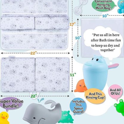 Includes All Shown Bath Kneeler & Elbow Rest Pad Set- 1.75" Thick Bathtub Kneeler Mat & Arm Rest with 4 Pockets for Bathing Baby, 5 Bath Toys