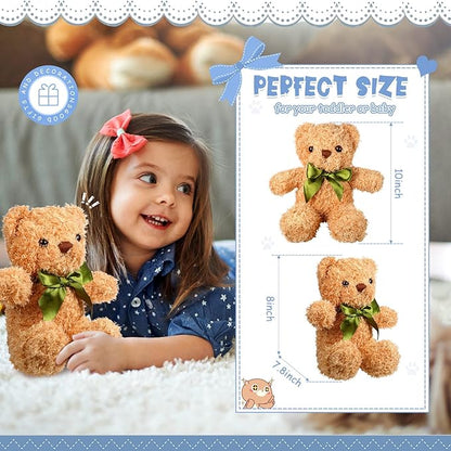 HyDren 15 Pieces Plush Stuffed Bears, 10 Inch Cute Soft Stuffed Bear Toy with Bow Tie for Graduation Baby Shower Christmas Birthday Party Gift Favors (Brown