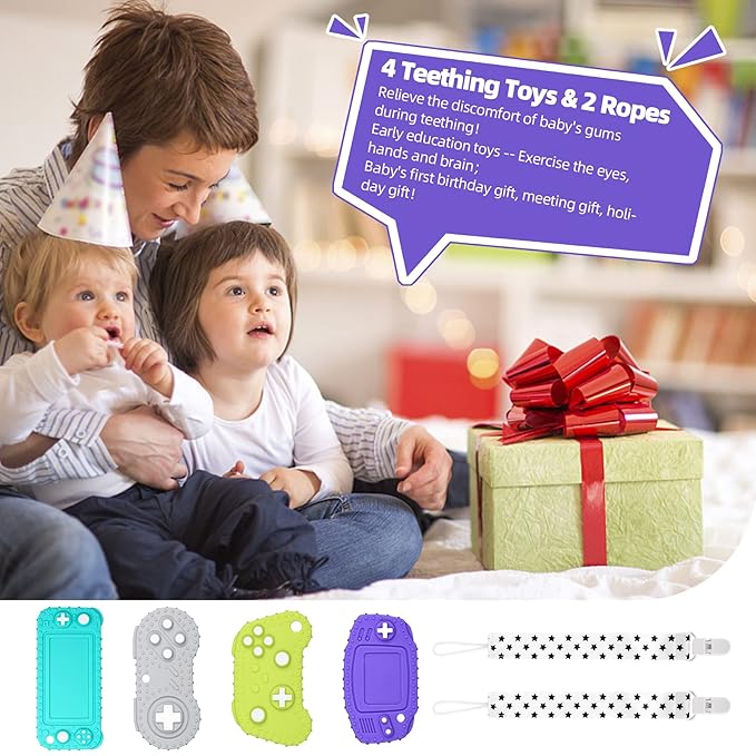 Chuya Baby Teether Toys,Remote Teething Toys Chew Toy for Babies 3-12 Months(4 Pack)