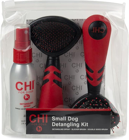 CHI for Dogs Small Dogs Detangling Kit | Small Dog Grooming Kit | 3 Pieces for Dog Grooming, Detangling Spray for Dogs, Slicker Brush, and Double-Sided Brush