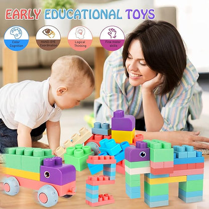Baby Soft Blocks Building Block Toys, Blocks for Babies 6 Months and Up STEM Educational Toddler Gifts 12-18 months 70PCS