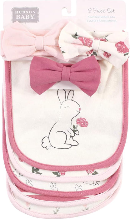 Hudson Baby Unisex BabyCotton Bib and Headband or Caps Set