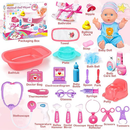 Baby Doll Care Toys, 30PCS Baby Doll Bath Set & Doctor Kit 3 4 5 6