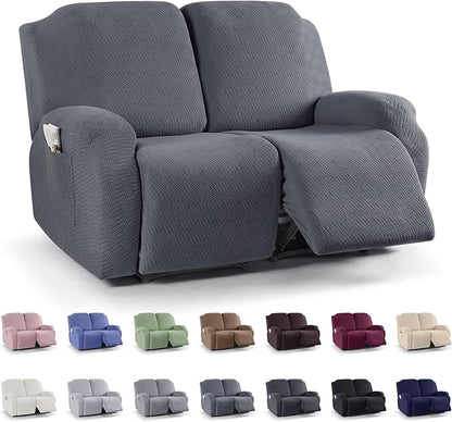 KinCam Recliner Covers, Stretch Reclining Chair Covers, Recliner Sofa Slipcovers Stripe Jacquard Recliner Couch Covers Furniture Protector Covers for Pet Kid (2 Seater, Dark Gray)