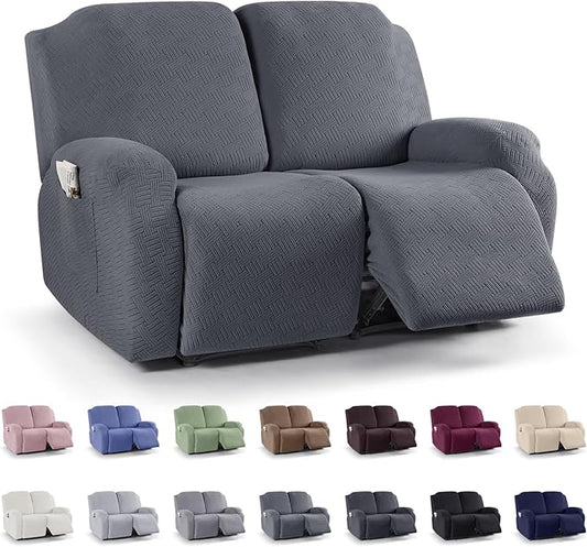 KinCam Recliner Covers, Stretch Reclining Chair Covers, Recliner Sofa Slipcovers Stripe Jacquard Recliner Couch Covers Furniture Protector Covers for Pet Kid (2 Seater, Dark Gray)