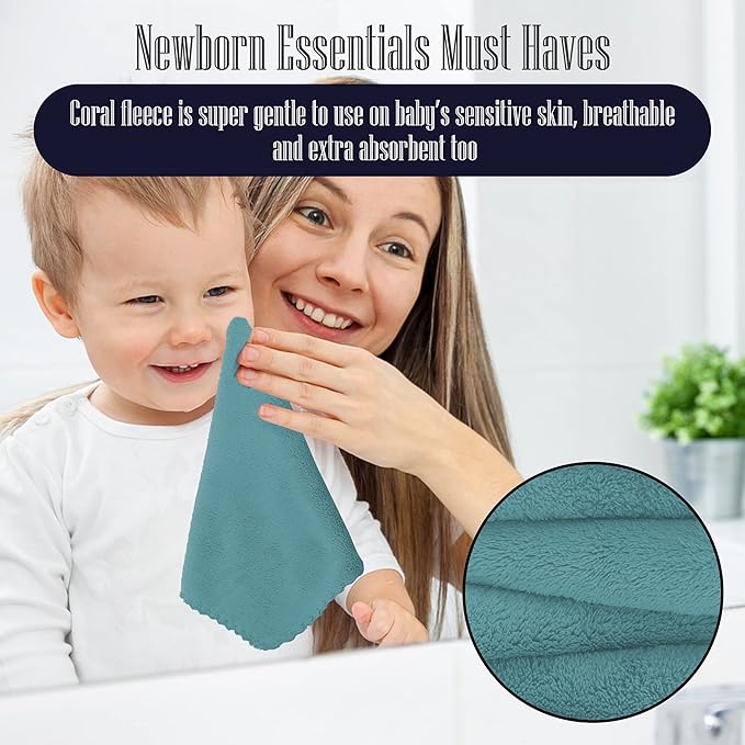 16 Pack Baby Washcloths - Luxury Coral Fleece 10x10 Inch