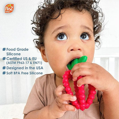 RaZbaby Silicone Infant & Baby Teething Toy, Textured BerryBumps Soothe Babies??Sore Gums 3M+ -