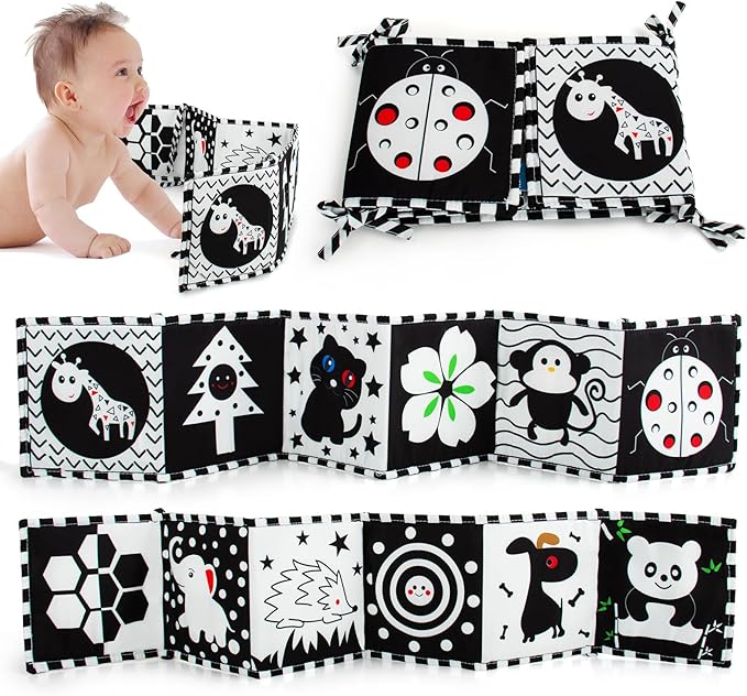 Cawgug Black and White High Contrast Soft Book for Babies 0-12 Months