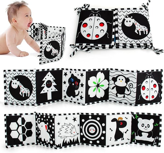 Cawgug Black and White High Contrast Soft Book for Babies 0-12 Months
