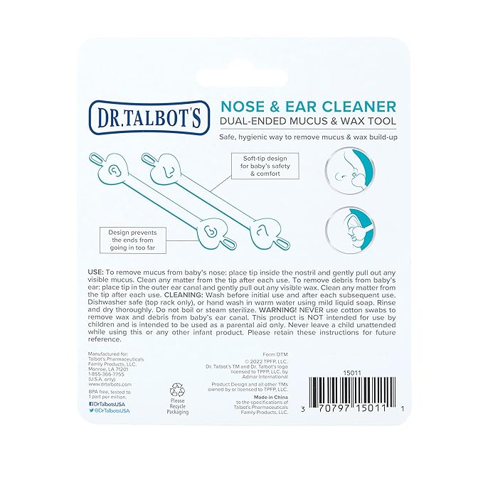 Dr. Talbot's Safe Ear Wax Removal Tool and Nose Cleaner for Baby with Travel Case - 2-Pack